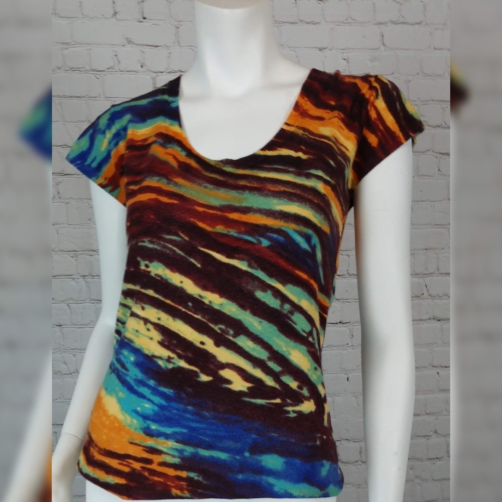 Cache Multi-color Short Sleeve Sweater